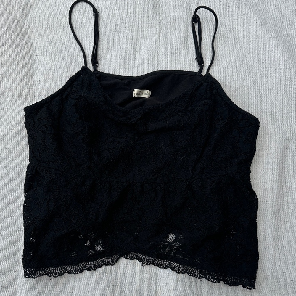 Hollister Black Lace Spaghetti Strap Crop Cami Women’s Small